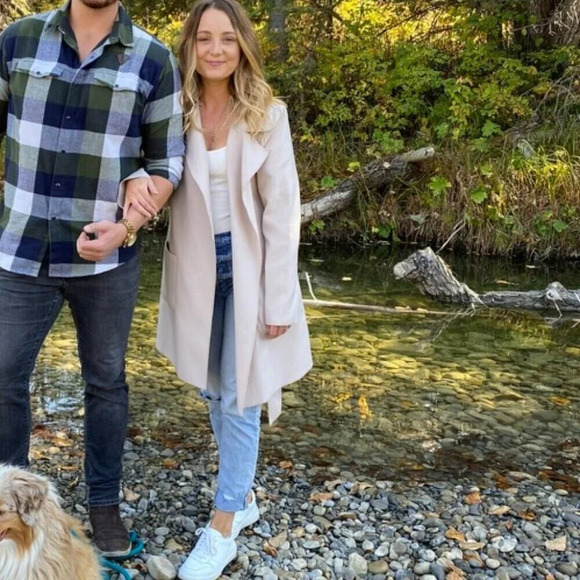 Le Chateau Open Front Long Line Duster Cardigan Coat Off White Cream Size Small - Picture 1 of 8